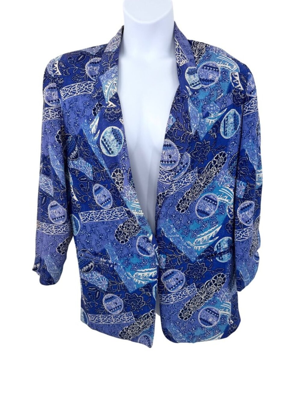 Vintage SK & Company Blue Multicolor Abstract Print Blazer - M